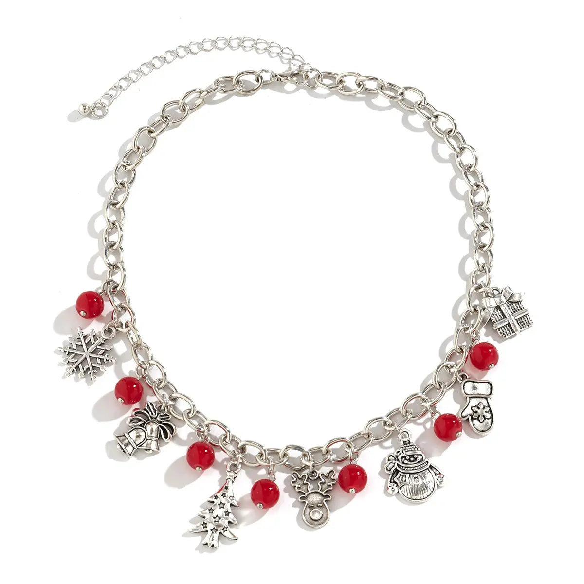Collier à breloques de noël argenté et rouge
