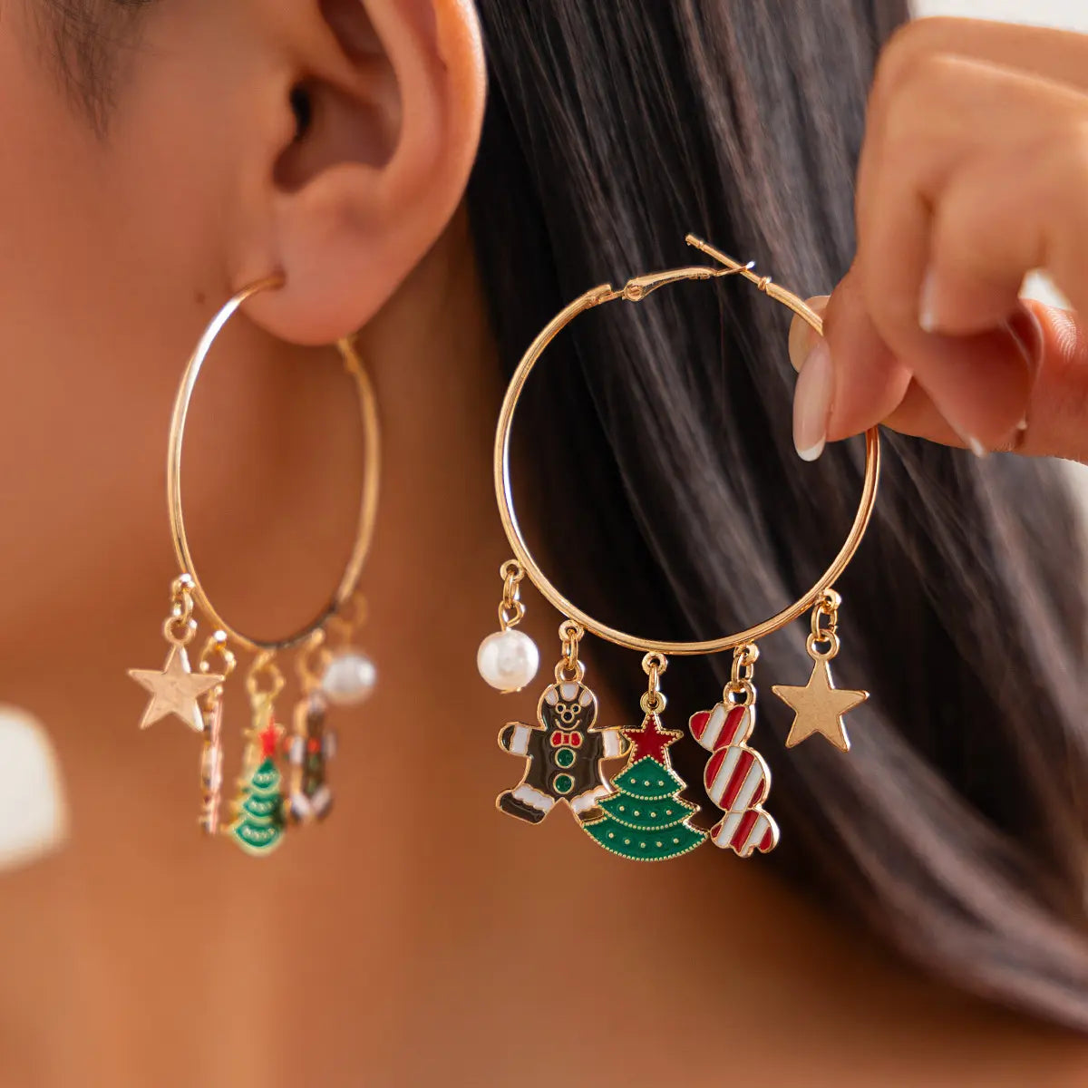Boucles d'oreilles à breloques de noël avec biscuit