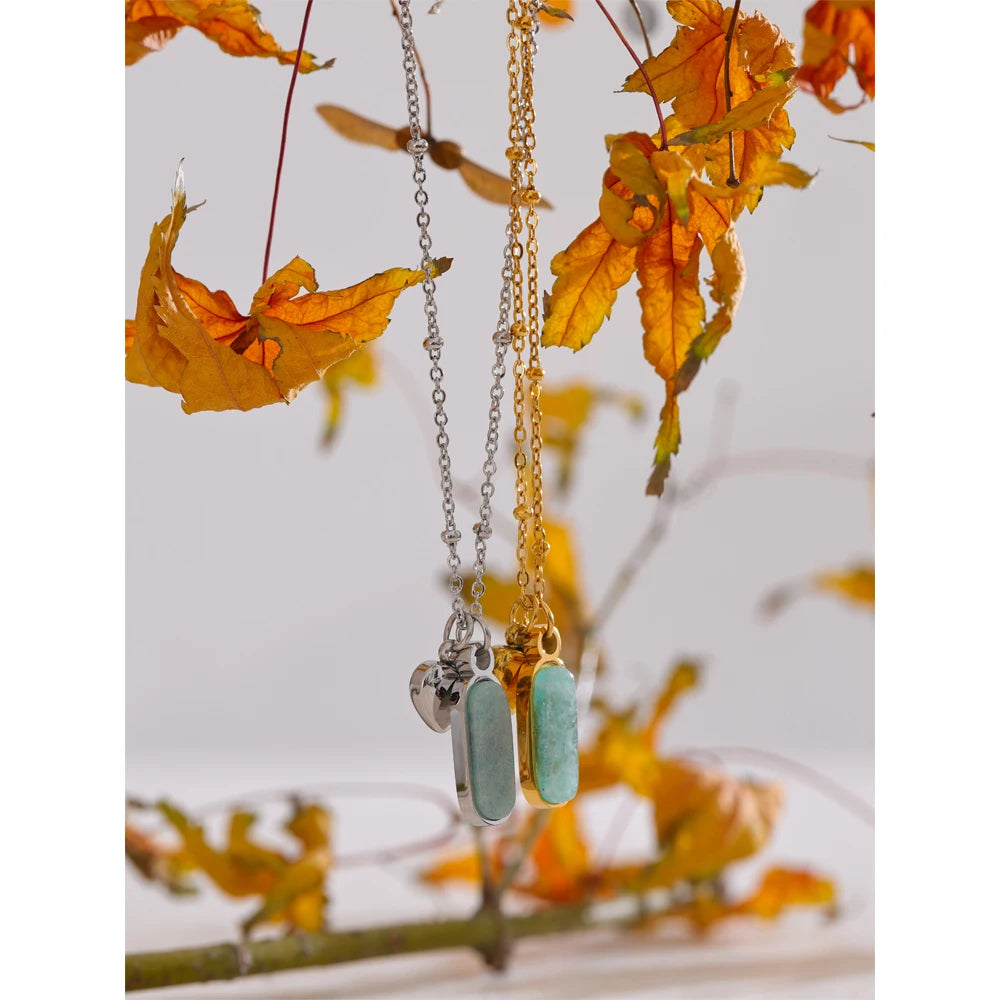 Collier breloque amazonite et coeur doré