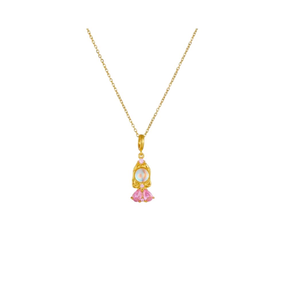 Collier breloque cristal doré et rose