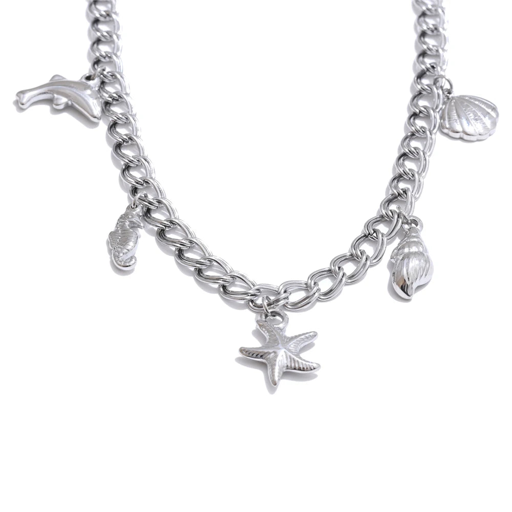 Collier breloques de la mer argentées