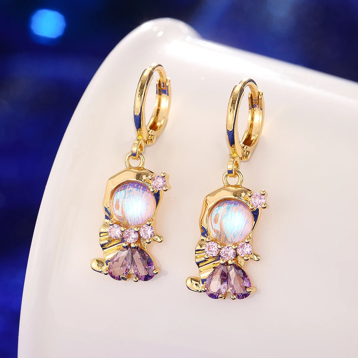 Collier breloque cristal doré et violet