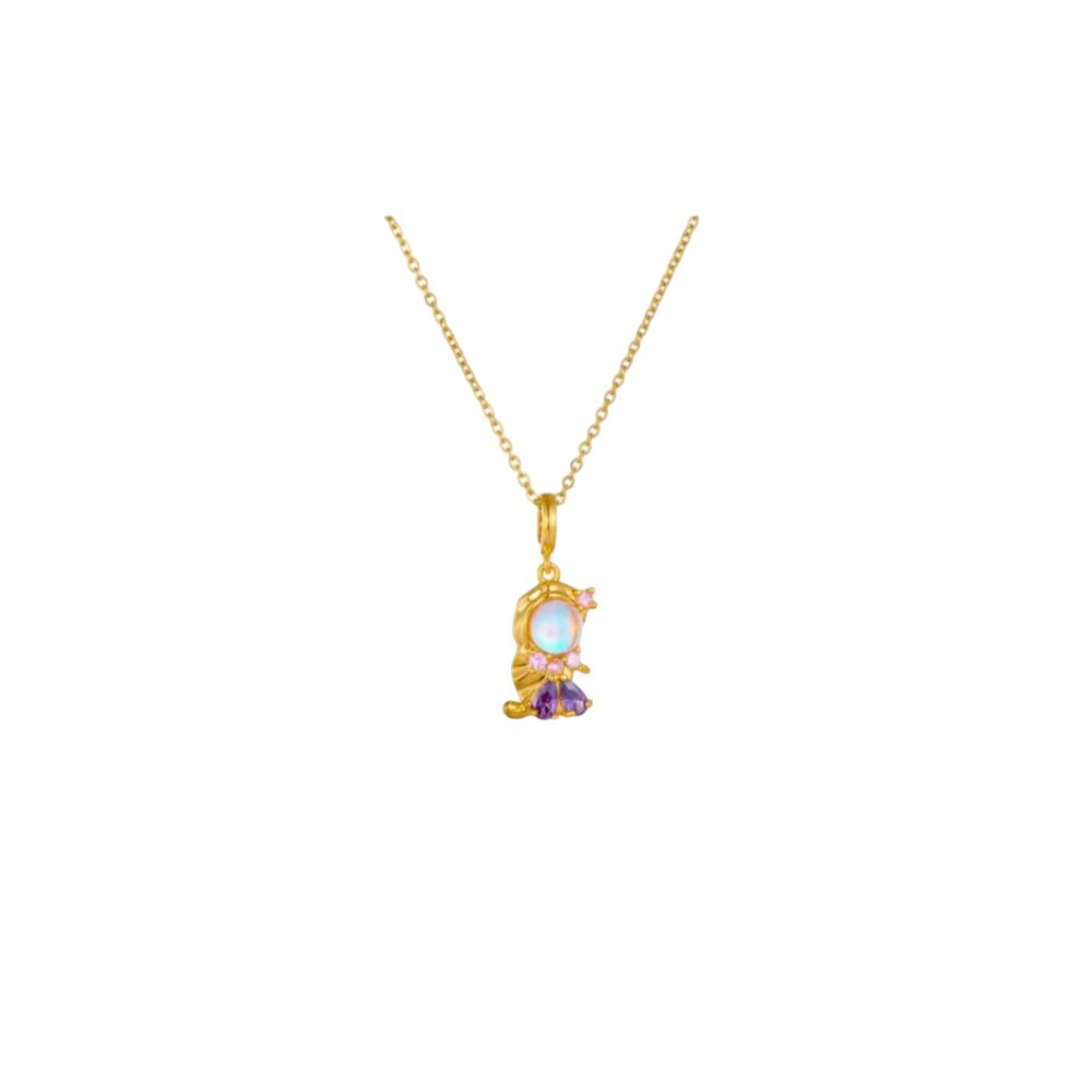 Collier breloque cristal doré et violet