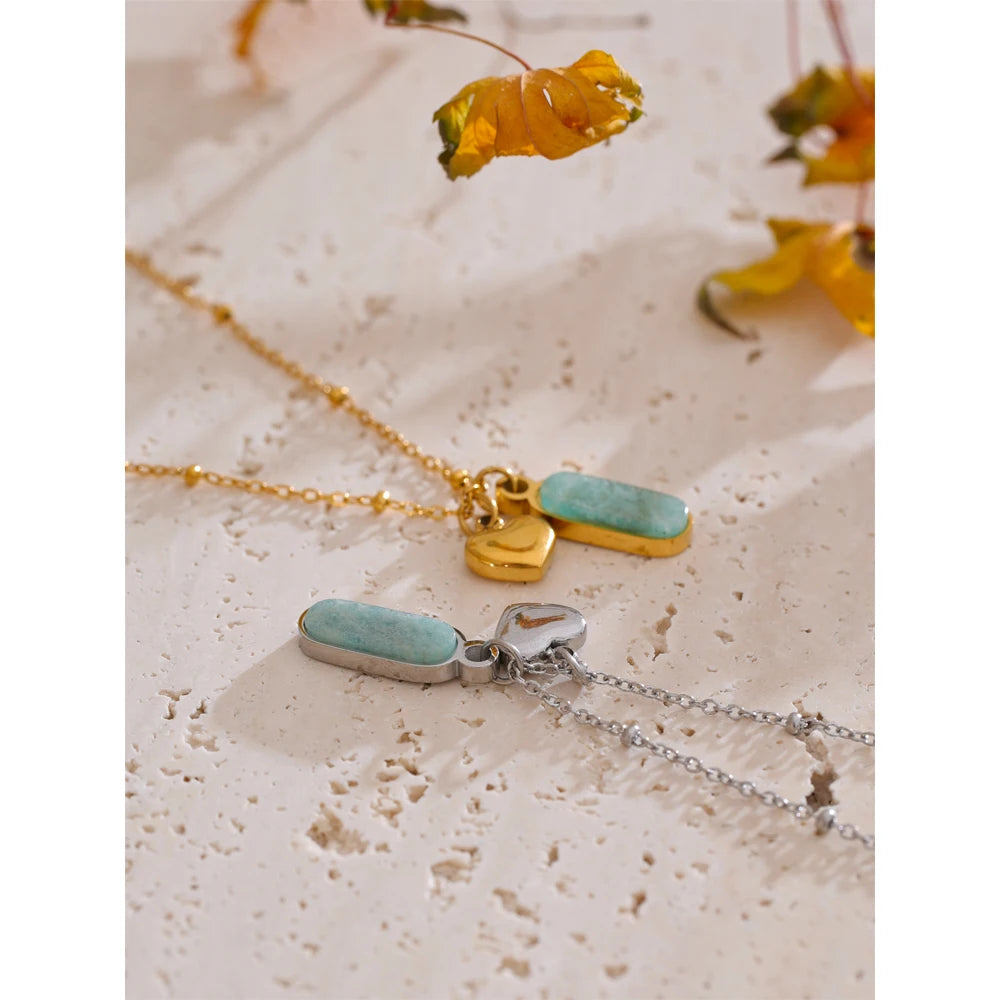 Collier breloque amazonite et coeur argenté