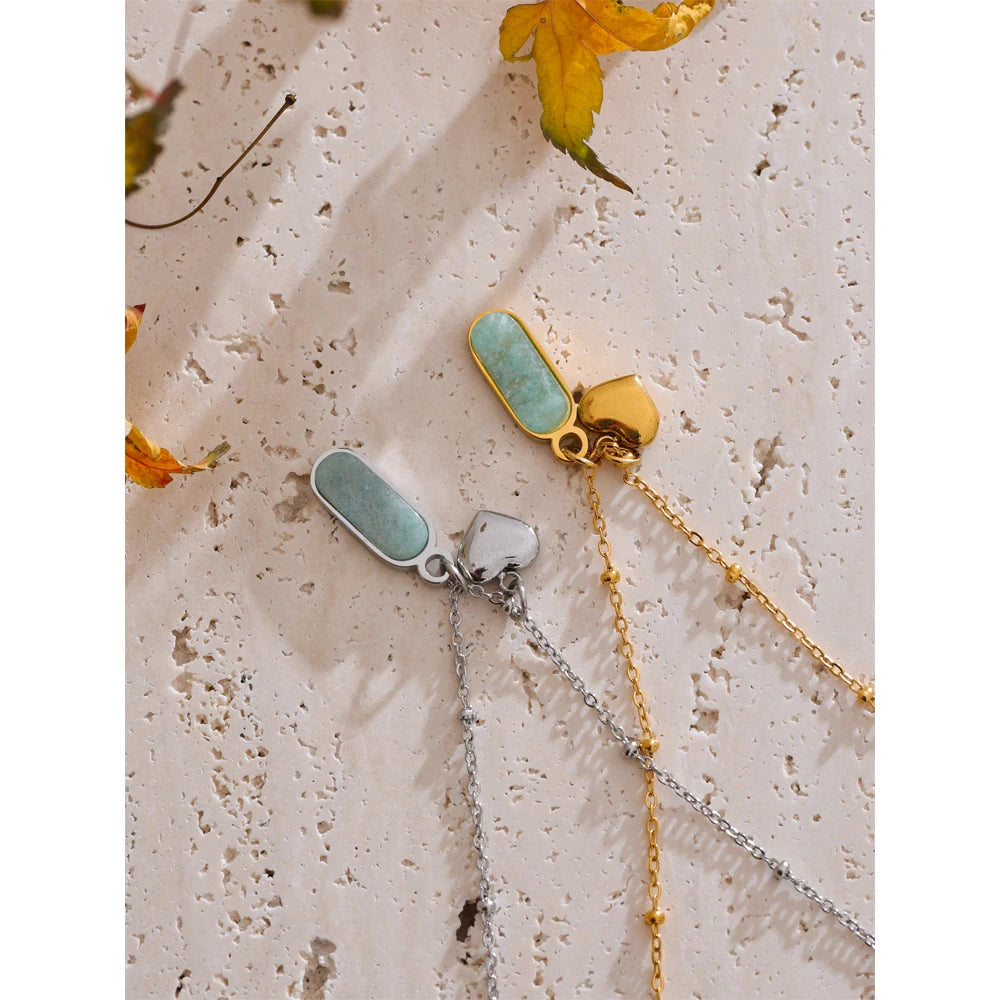 Collier breloque amazonite et coeur argenté