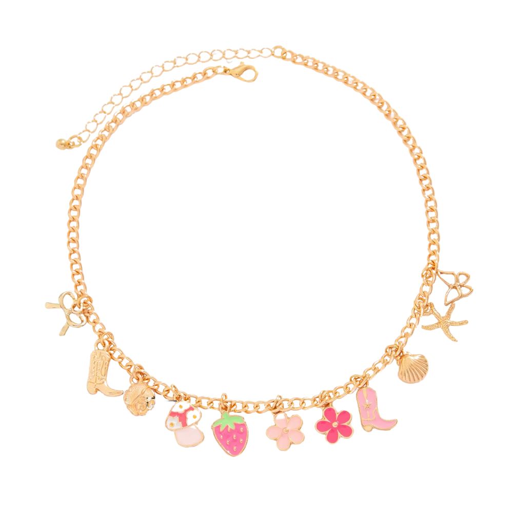 Collier breloque fleur et fraise doré