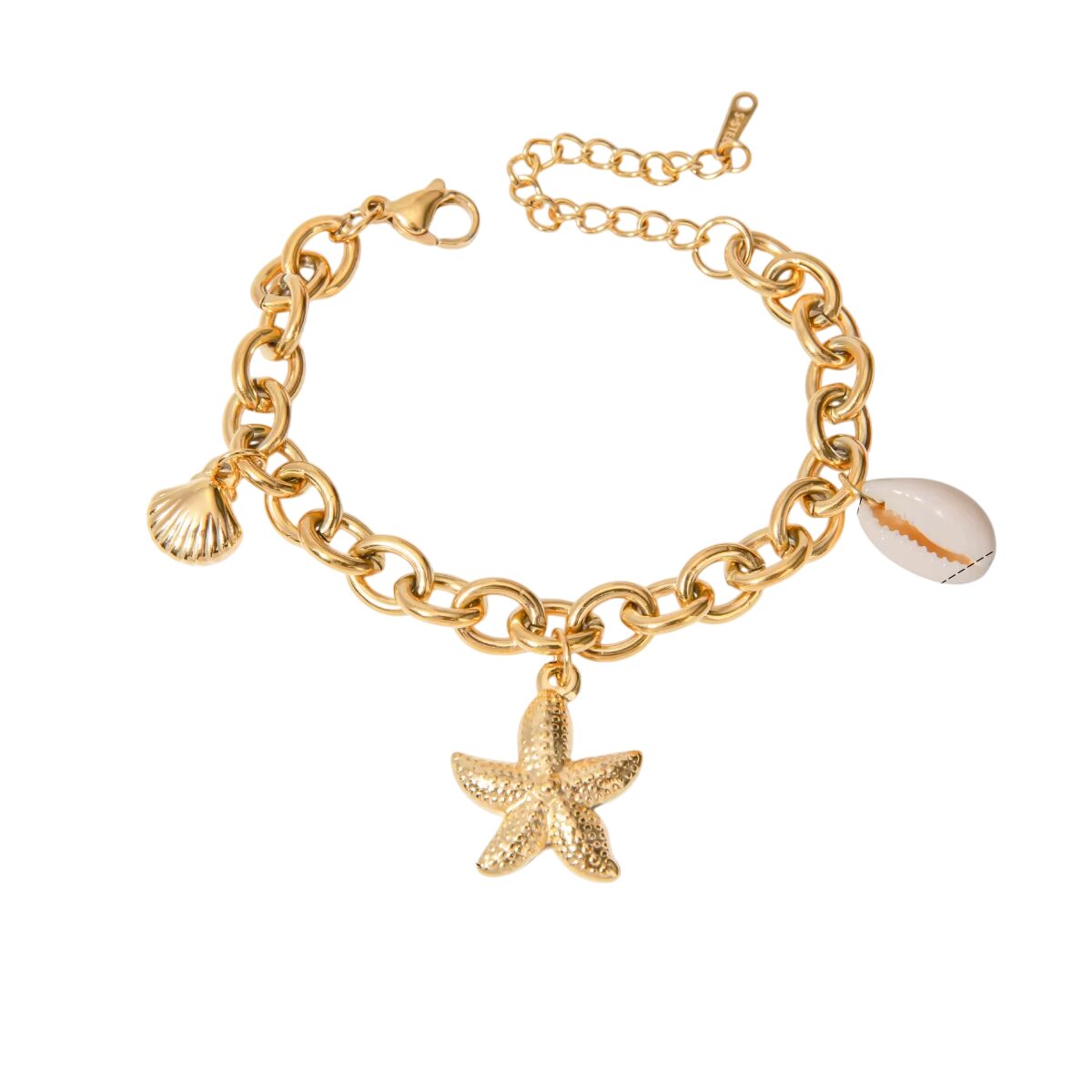 Bracelet à breloques avec coquillages doré