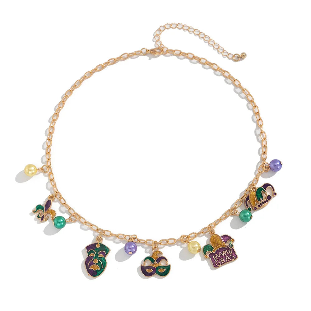 Collier à breloques doré et joker