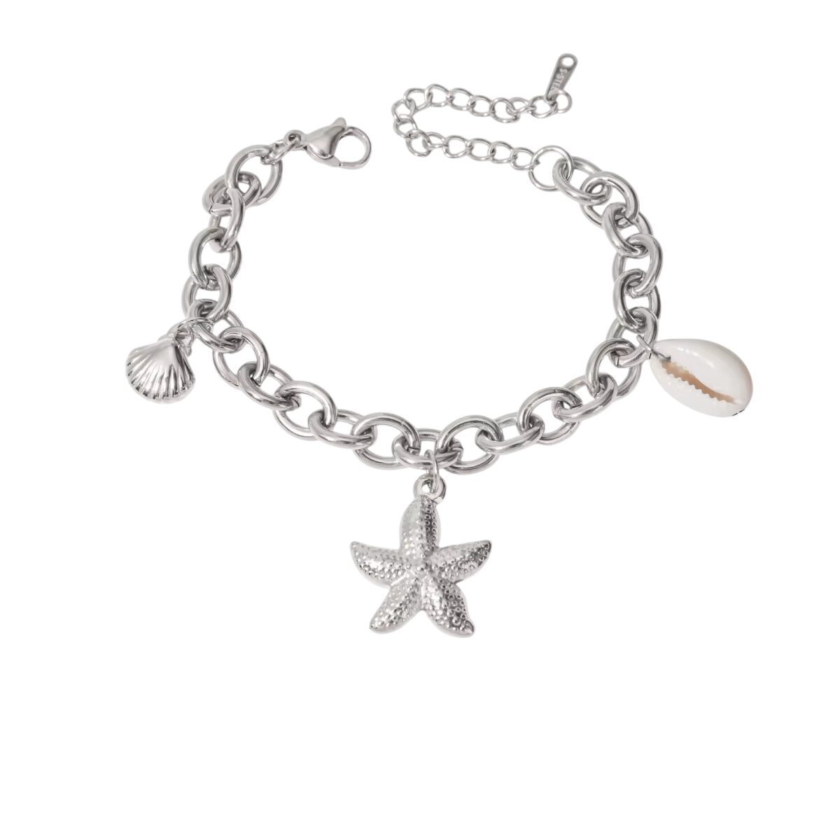 Bracelet à breloques coquillages argenté