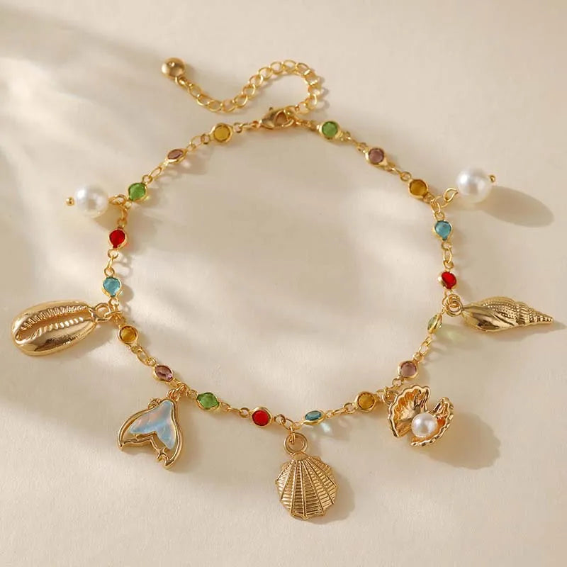 Bracelet breloques de la mer à chaîne et pierres multicolores