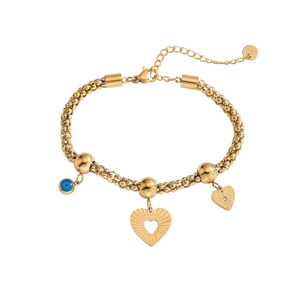Bracelet à 3 breloques avec coeur doré