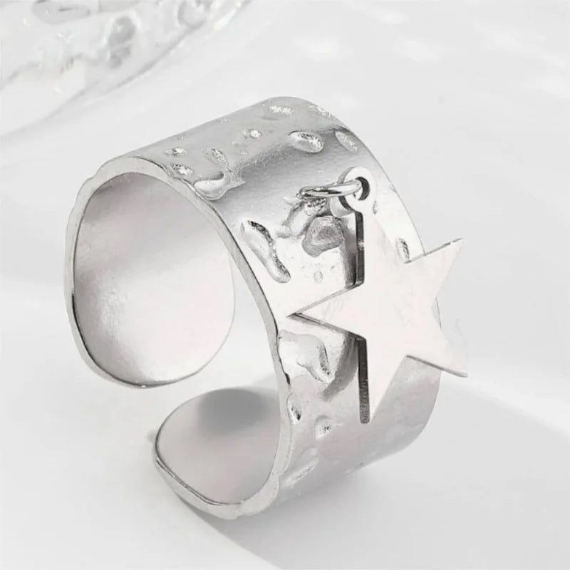 Bague breloque ajustable étoile argentée
