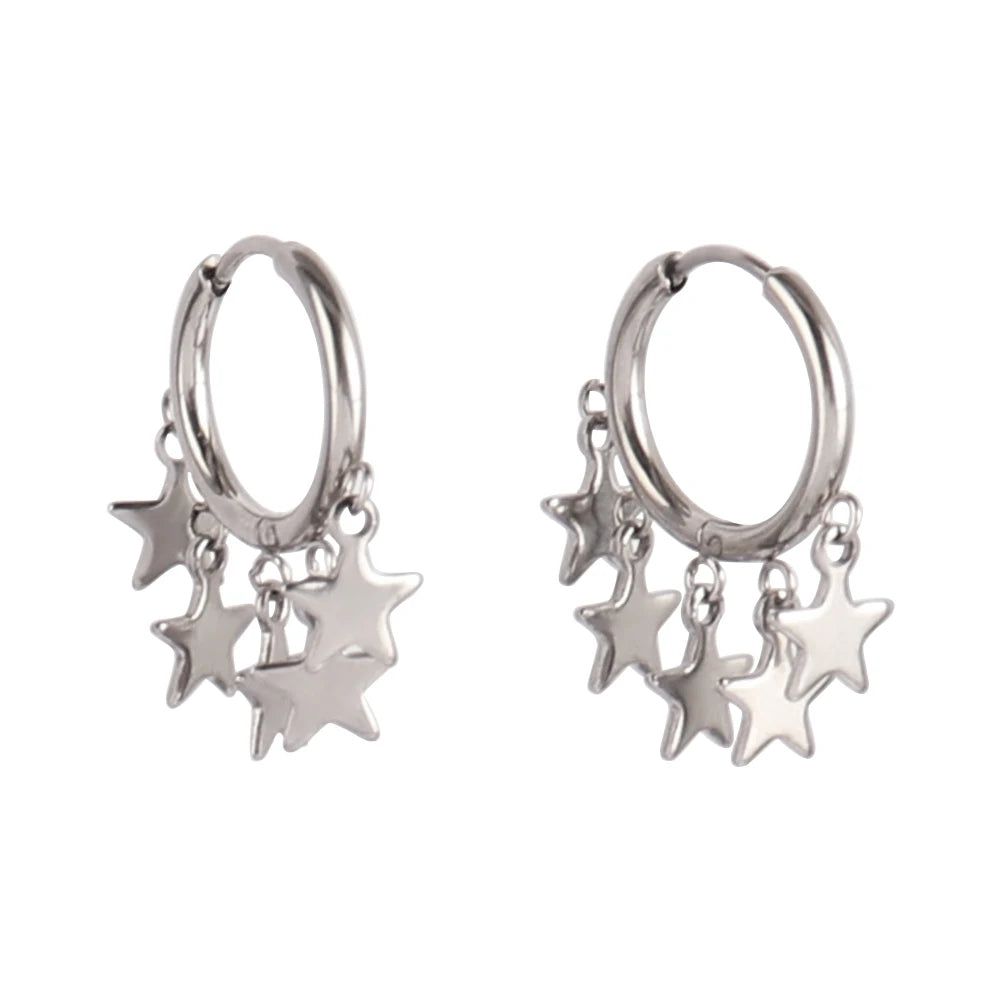 Boucles d'oreilles breloques étoiles argentées