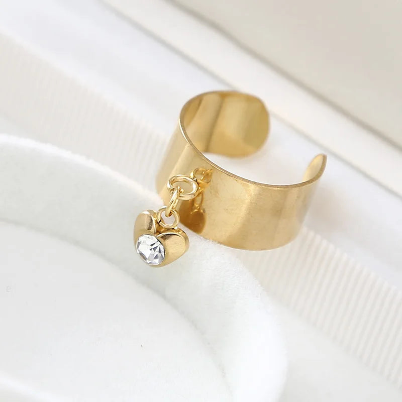 Bague breloque coeur et cristal dorée