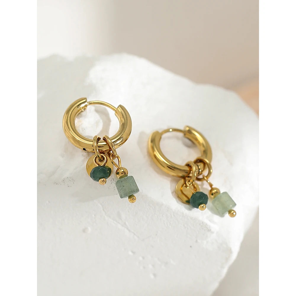Boucles d'oreilles créoles à breloques vertes