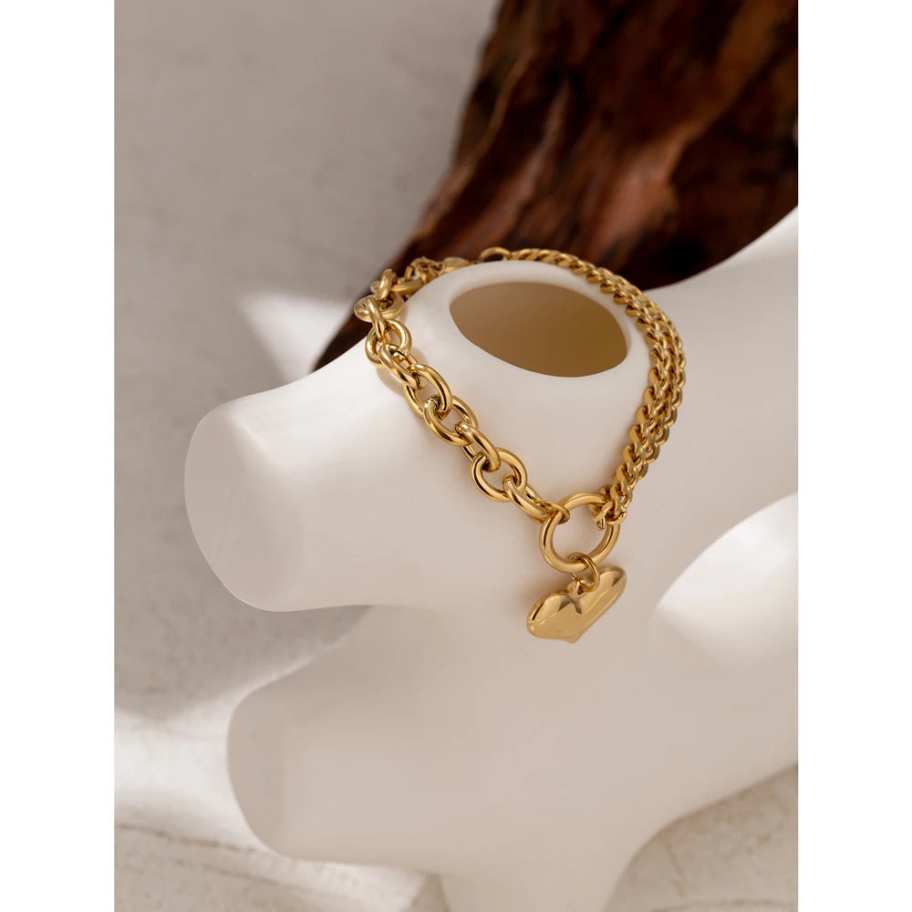 Bracelet à breloque unique coeur doré