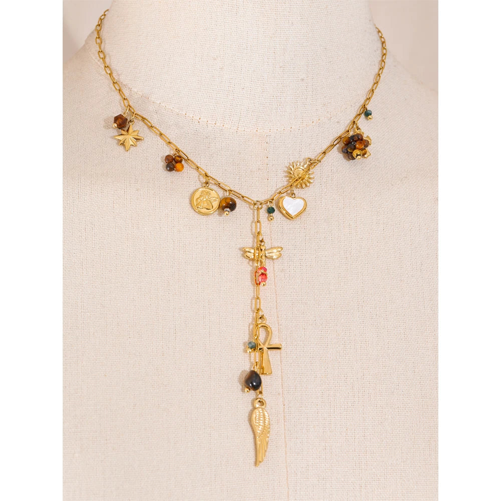 Collier à breloques avec chaîne pendante doré