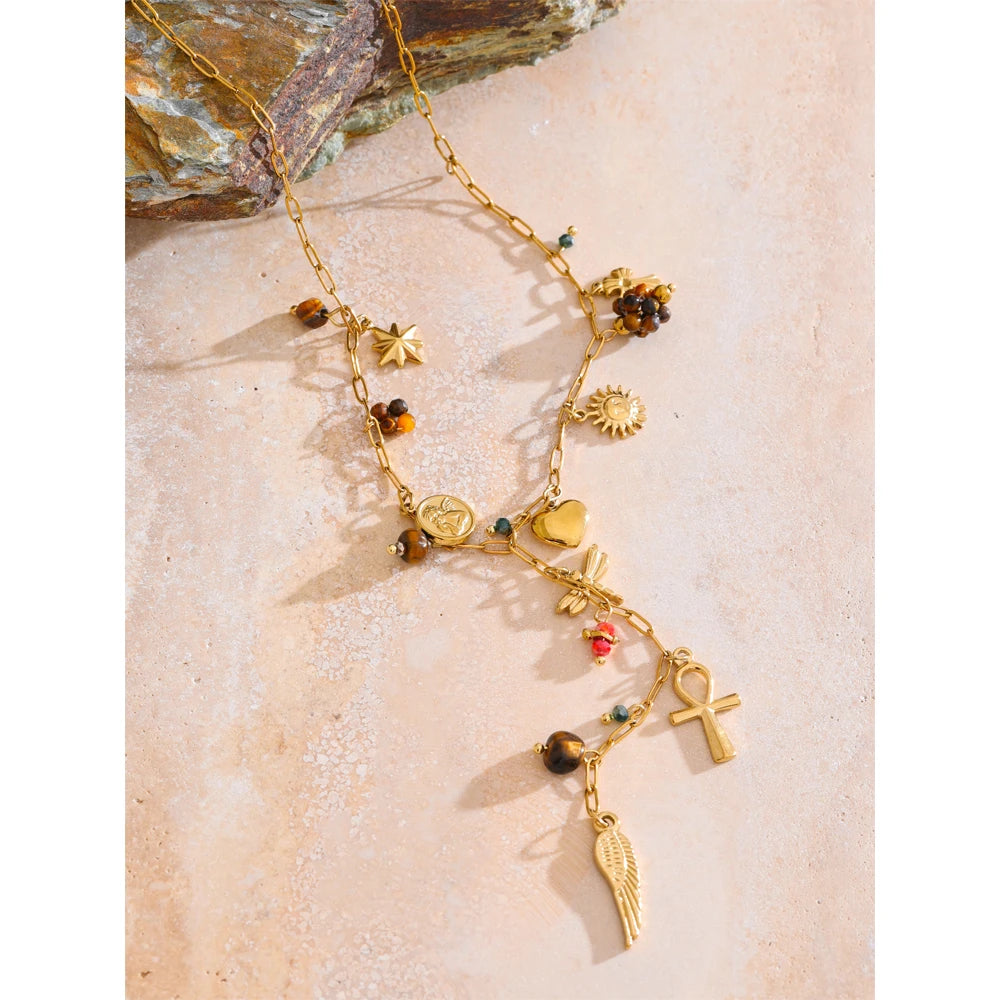 Collier à breloques avec chaîne pendante doré
