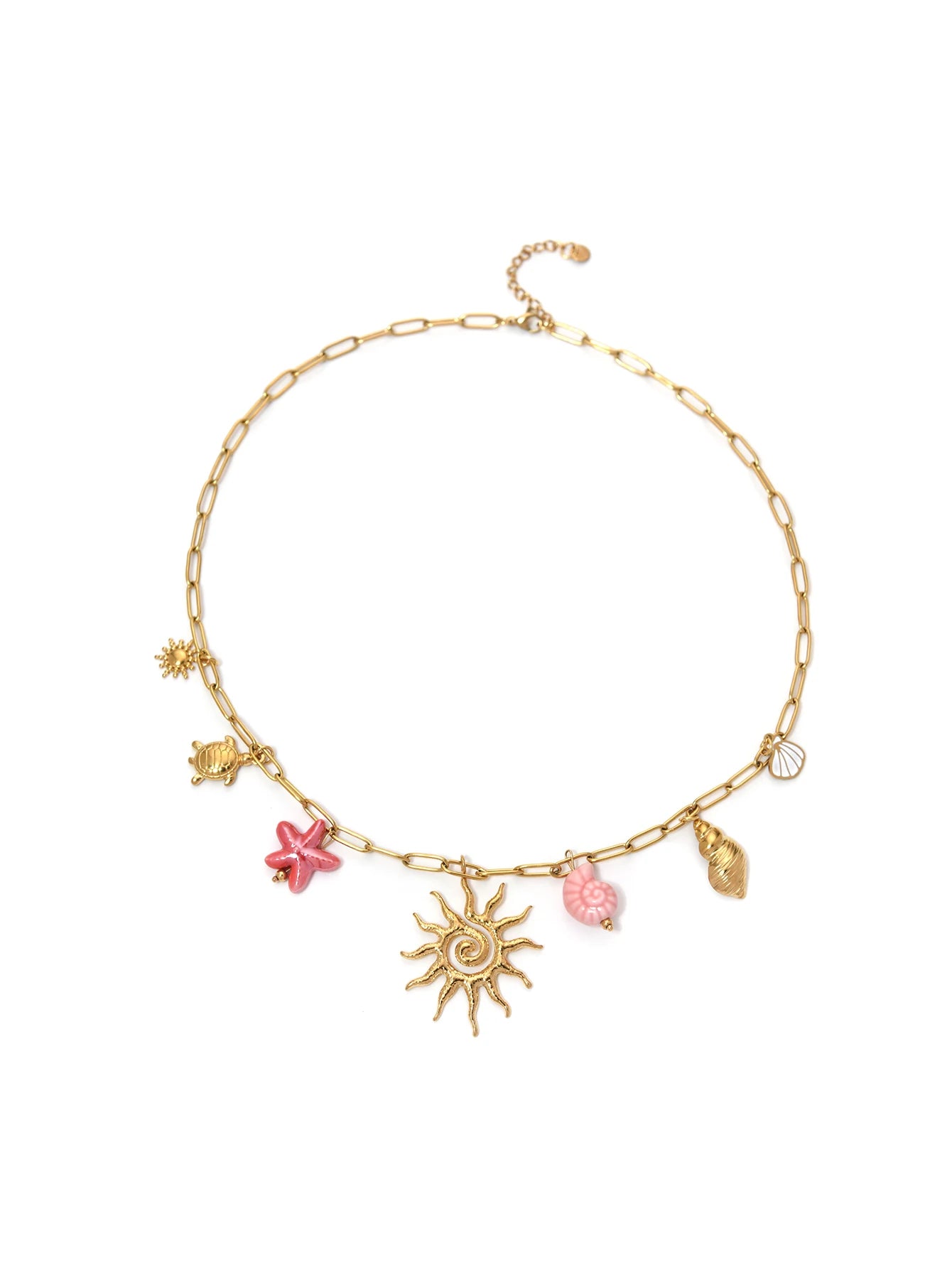 Collier à breloques dorées et roses