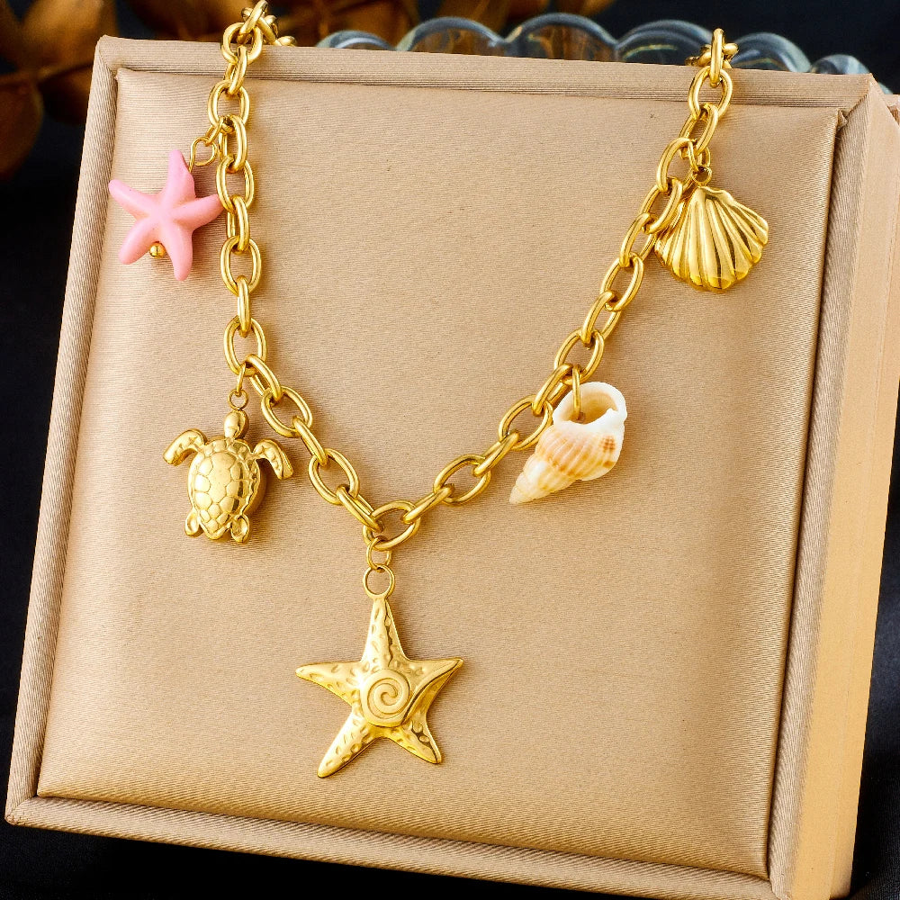 Collier à breloques étoile de mer doré mer