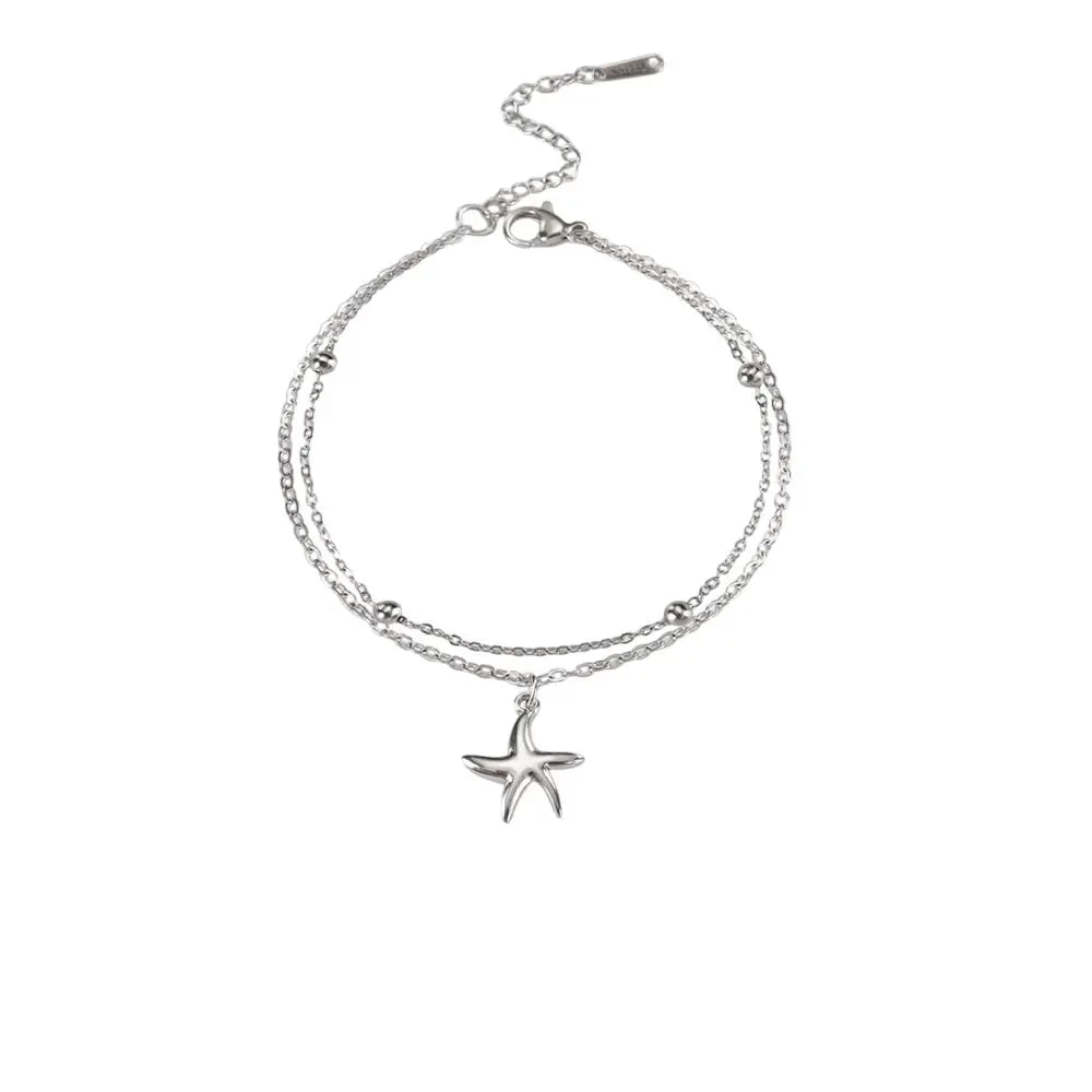 Double bracelet à breloque unique étoile argenté