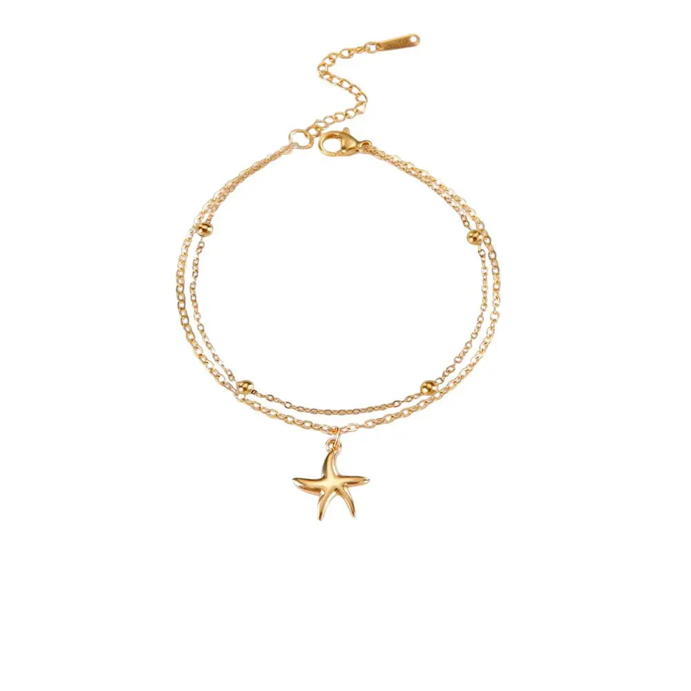 Double bracelet à breloque unique étoile doré