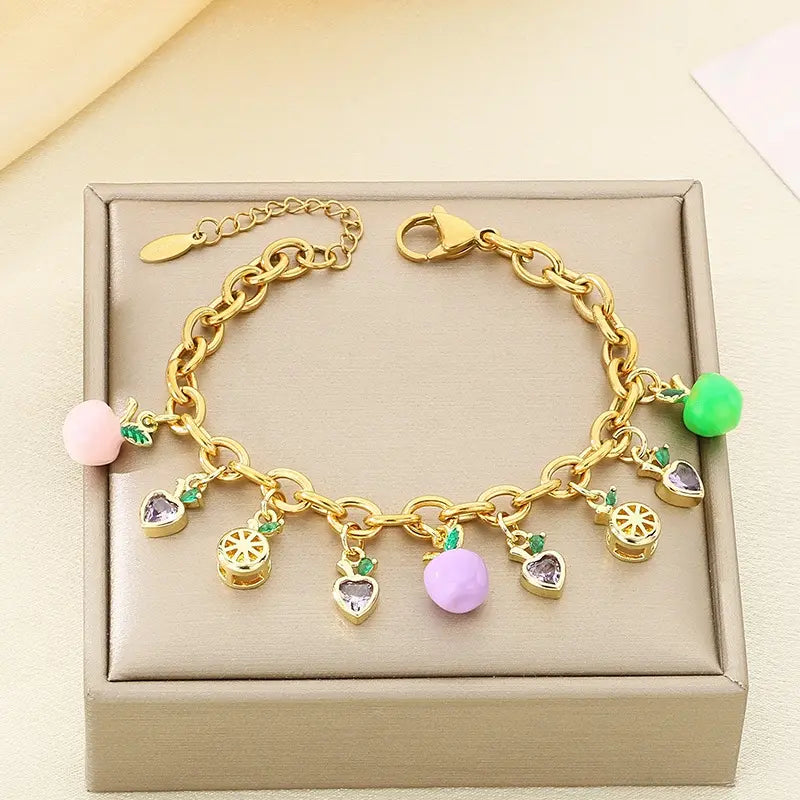 Bracelet à breloques fruits multicolores