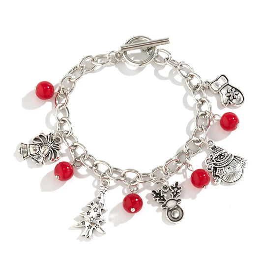 Bracelet à breloques de noël argenté et rouge