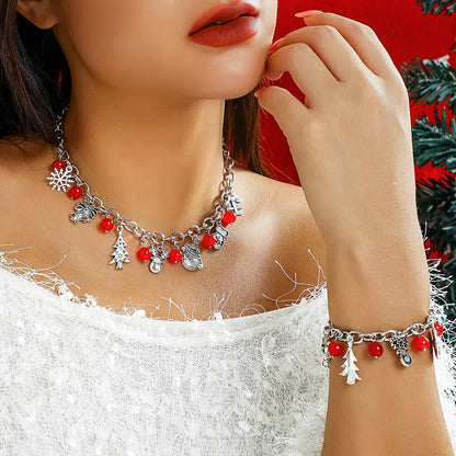 Collier à breloques de noël argenté et rouge
