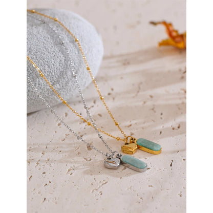 Collier breloque amazonite et coeur doré