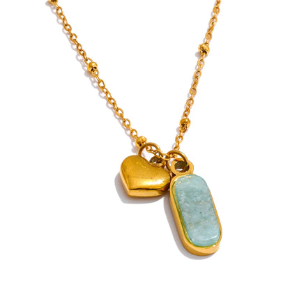 Collier breloque amazonite et coeur doré