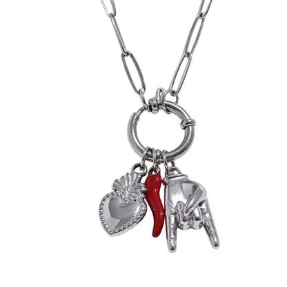 Collier breloque rock argenté