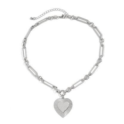 Collier breloque gros coeur argenté