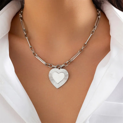 Collier breloque gros coeur argenté