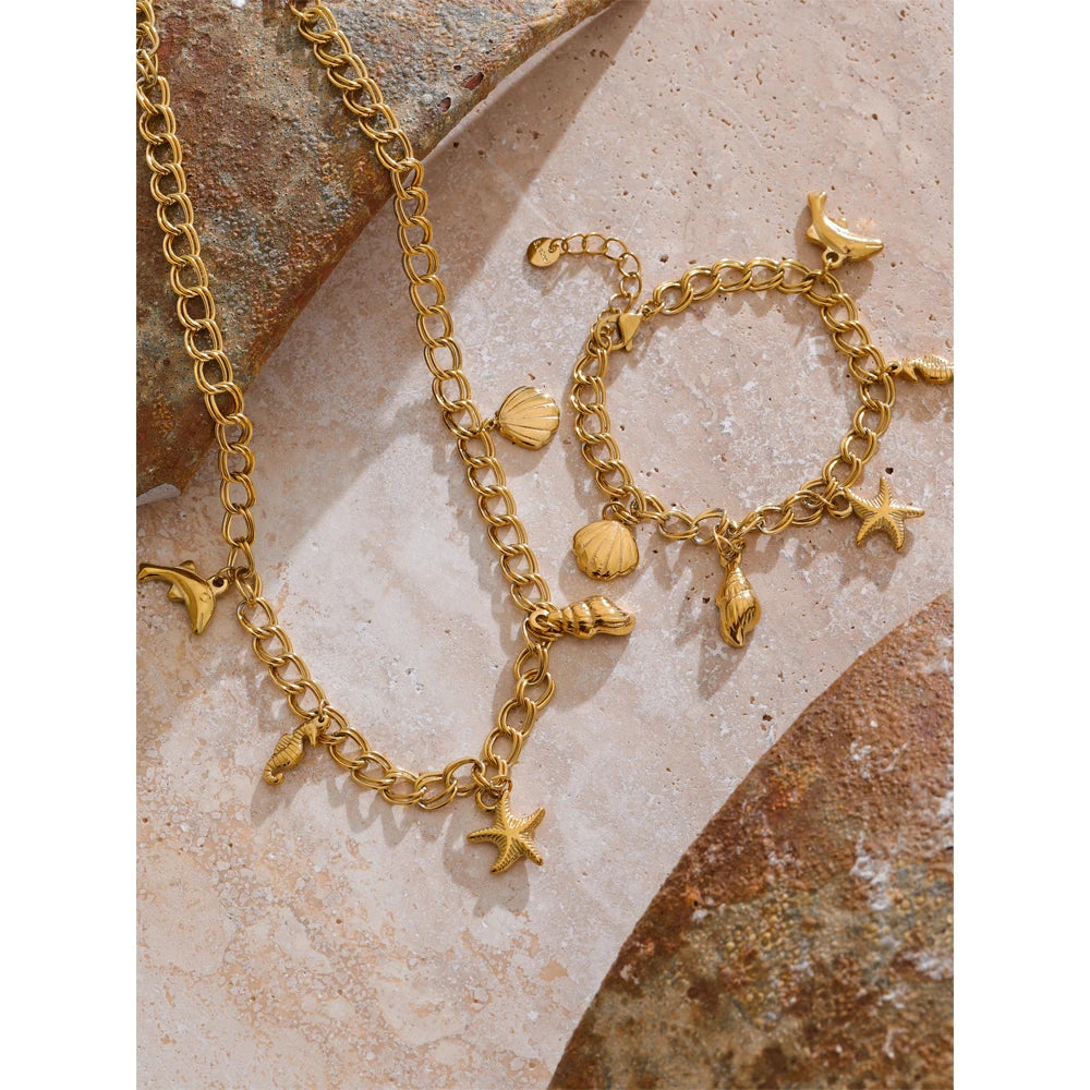 Bracelet breloques de la mer dorées