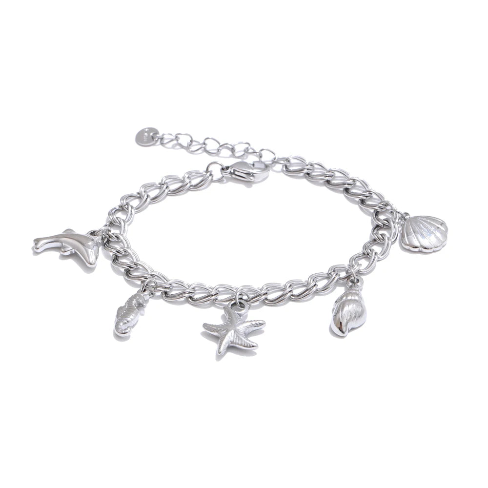 Bracelet breloques de la mer argentées