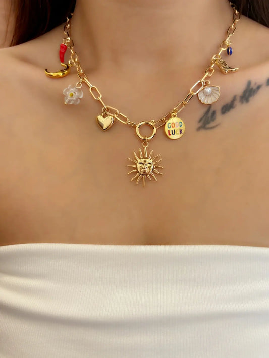 Collier breloque soleil doré