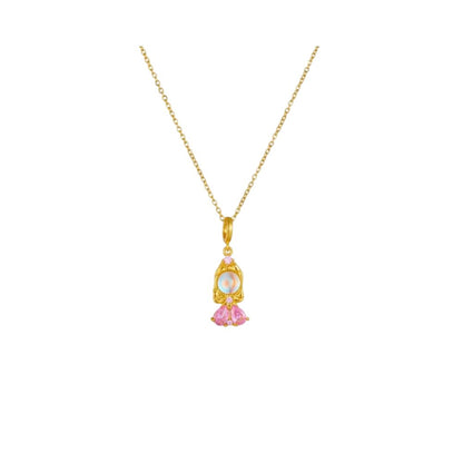 Collier breloque cristal doré et rose