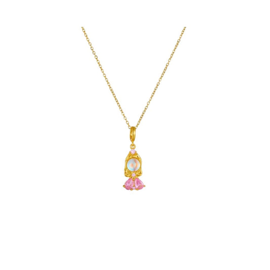 Collier breloque cristal doré et rose