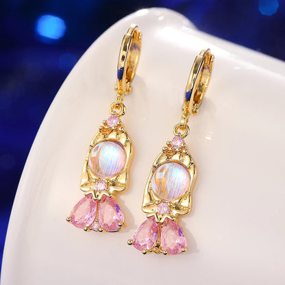 Collier breloque cristal doré et rose