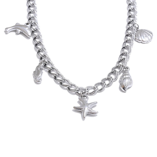 Collier breloques de la mer argentées