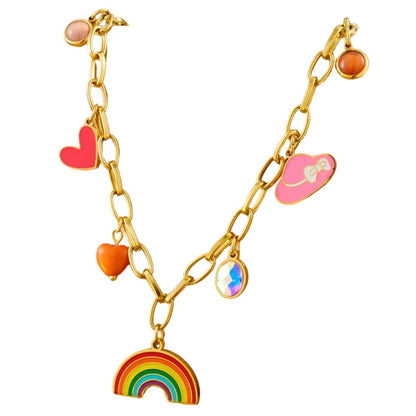Collier à breloques doré et arc en ciel