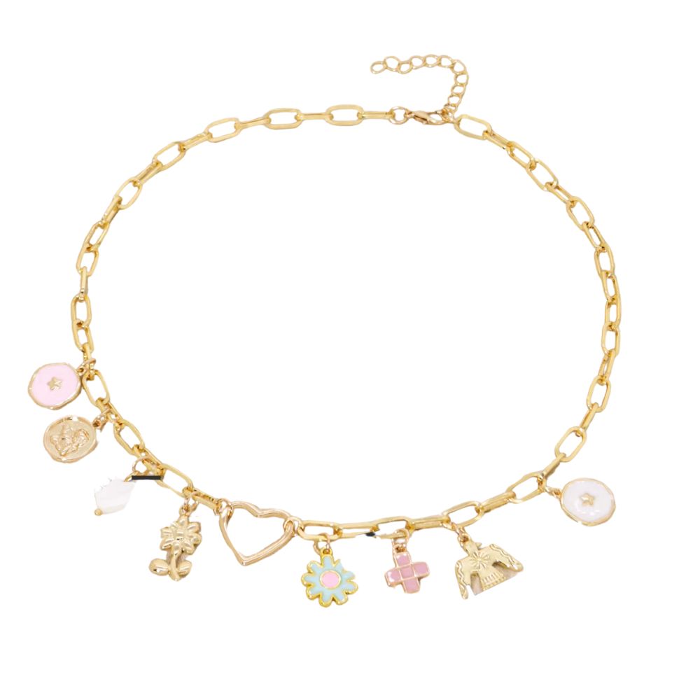 Collier à breloques fleurs doré