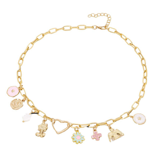 Collier à breloques fleurs doré