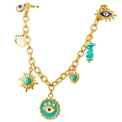 Colier à breloques doré oeil bleu