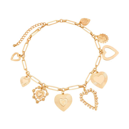 Collier breloques gros coeurs dorés