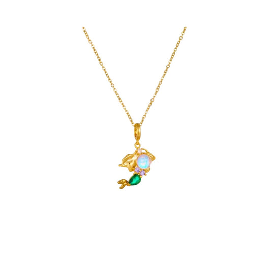 Collier breloque cristal doré et vert