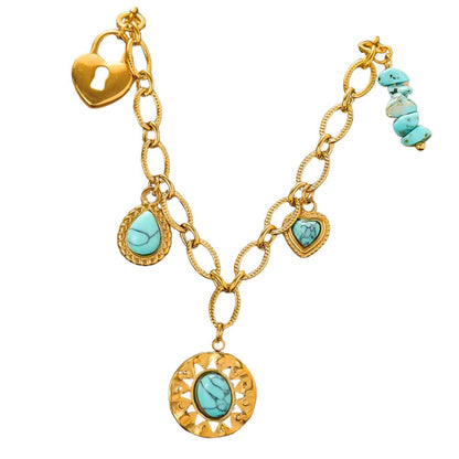 Collier à breloques doré et turquoises