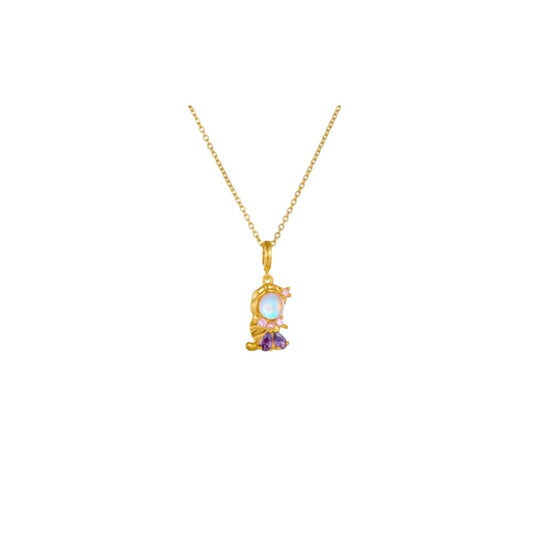 Collier breloque cristal doré et violet