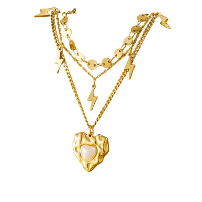 Collier à breloques doré avec coeur et éclairs